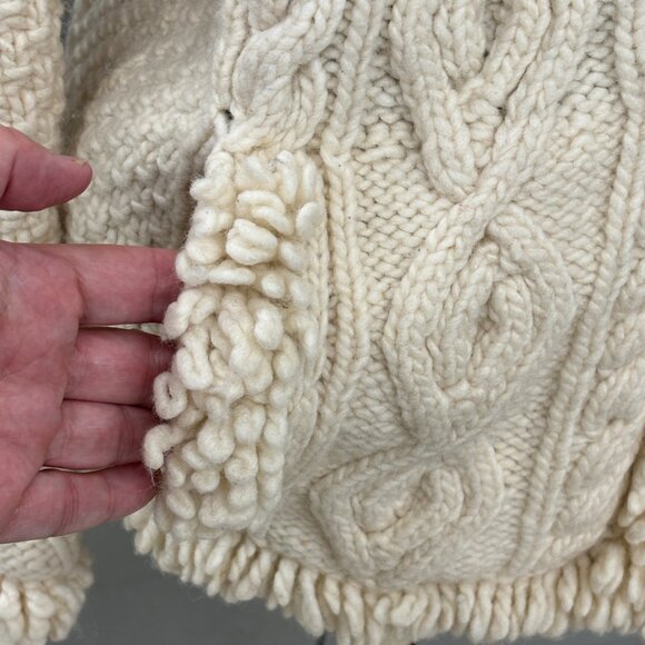 VTG Hand knit Cozy Chunky Cable Knit Hooded Sweater Fisherman M Boho Pockets - Picture 8 of 15